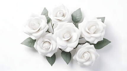 Beautiful decoration artificial rose flower in white tone background. Generative AI.