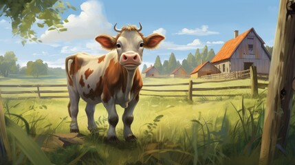 A cow on a farm - obrazy, fototapety, plakaty