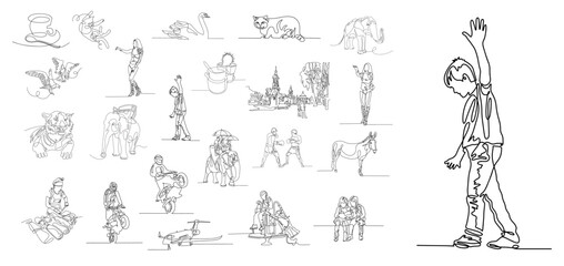 set of 22 one line drawings, vector illustration collection.