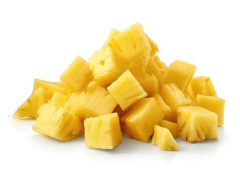 Cube pieces pineapple isolated on white background 