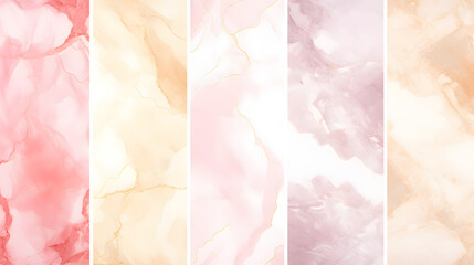 Elegant marble, stone texture. Watercolor, ink vector background collection with white, pink, ivory beige. Generative AI.
