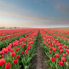 An endless field of red tulips.