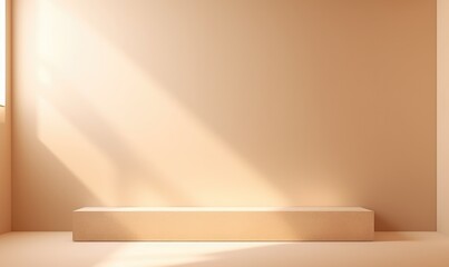 Background for product presentation. minimalist abstract light beige golden from the window on the wall and floor high resolution