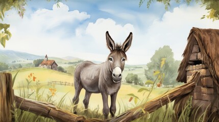 A donkey on a farm.