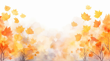 カエデと季節の葉を使った水彩の抽象的な背景の秋のコレクションGenerativeAI