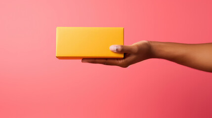 Obraz premium Yellow woman business hand female blank hold paper background design person empty concept advertisement