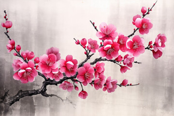 Asian Plum Blossom Painting,Calligraphy art style