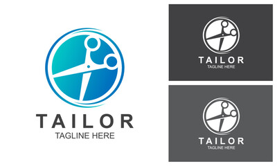 Tailor Logo Design Template With Negative Space Scissors.