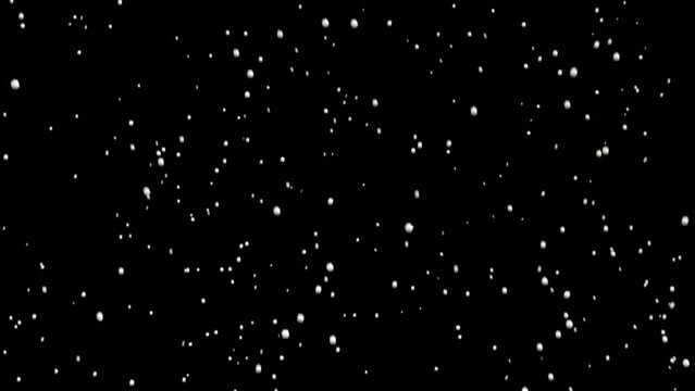 Seamless looping animation of  snowfall over the black background. 3d rendered animation.