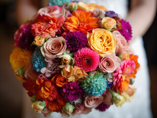 Brides bouquet of colorful flowers