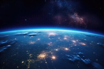 View of stars above planet from space. Observation from the outer space - obrazy, fototapety, plakaty