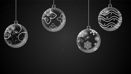 Abstract Winter Christmas Xmas Balls Holiday Decorations Celebration Happy New Year Black Dark Background Wallpaper Vector Design Style