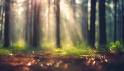 Obraz premium morning in the forest blur defocused background