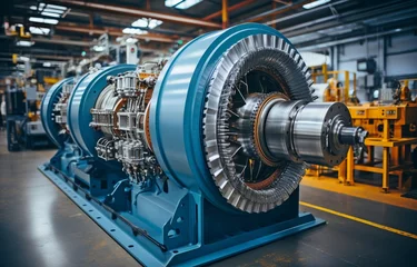 Poster Turbine machine in gas and oil processing plant that powers compressor unit. Long-term operation of a turbine using automated logic control. © tongpatong
