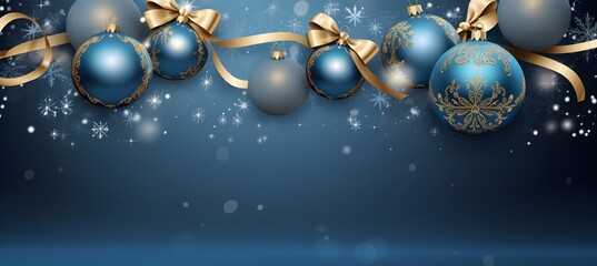 blue christmas background with balls and ribbon