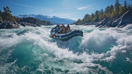 Rafting on white water.