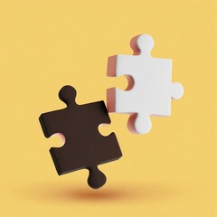 Two pieces of a jigsaw puzzle float in the air. 