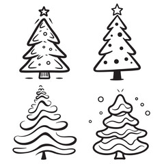 set of hand drawing Christmas tree