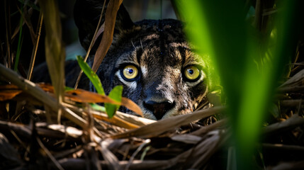 Florida Panther Stalking Prey: A Florida panther in stealth mode, stalking its prey in the shadows of the forest.