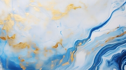 Natural Luxury. Marbleized effect. Ancient oriental drawing technique. Marble texture. Beautiful pattern. Oriental art. Marbling background. White and blue mixed acrylic paints golden . Generative AI.