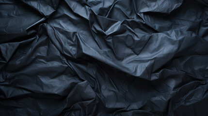 Black crumpled paper texture. Blank dark background with creases. Generative AI