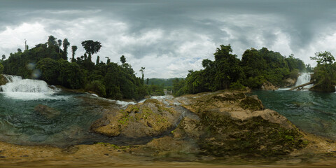 Tropical waterfalls in mountain forest. Aliwagwag Falls. Mindanao, Philippines. VR 360.
