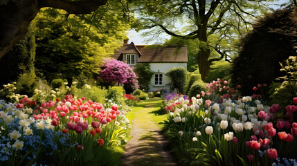 An English country garden in the spring