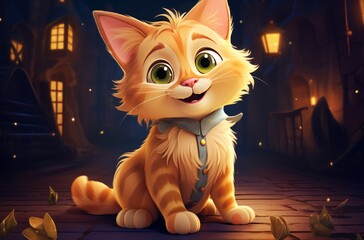 Adventurous cat character in a fairy tale