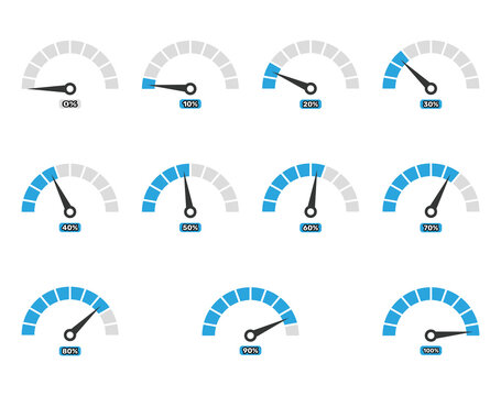 Set off Speedometer icons. Vector illustration in flat design style.