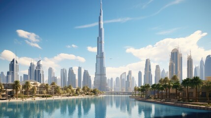 Perspective over Dubai with a view of the Burj Khalifa.