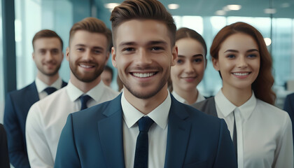 Fototapeta premium Group of Cheerful Colleagues Smiling for a Portrait in the Office. Generative AI