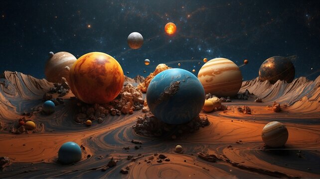 A stunning wallpaper of planets in 3D marble illustration.