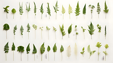 Set of green leaves isolated on white background - obrazy, fototapety, plakaty