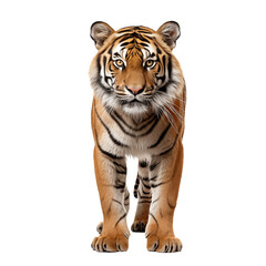 Tiger prowling, approaching and looking at the camera, isolated . AI generated content
