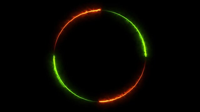 Blue and purple and green and orange neon circles abstract futuristic motion background. Loop animation. Video animation Ultra HD 4K.