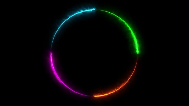 Blue and purple and green and orange neon circles abstract futuristic motion background. Loop animation. Video animation Ultra HD 4K.