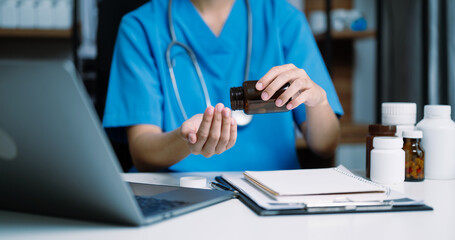 Doctors explain the use of medication to patients. healthcare and medical concept. .