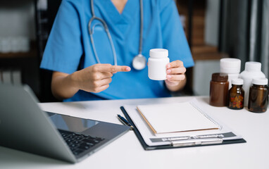 Doctors explain the use of medication to patients. healthcare and medical concept. .