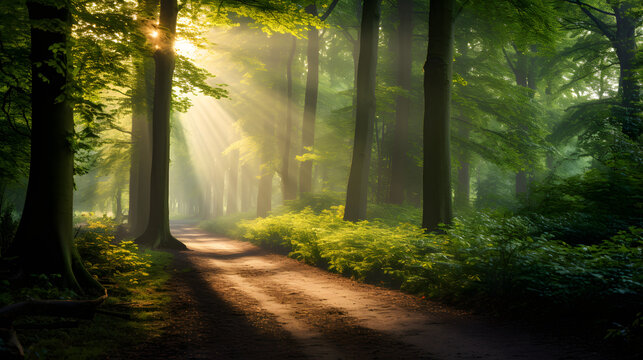 Sunlight on a path in woodlands