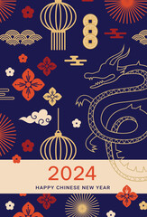 Chinese New year, Dragon new year. SVG Story template, envelopes design, greeting card. Modern minimalist vector design - 690950426