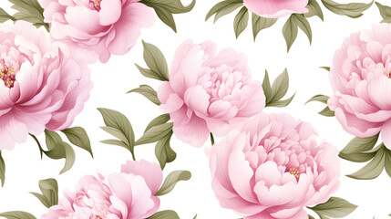 Seamless floral peonies on a white background