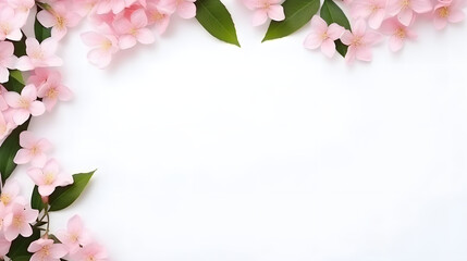 Pink jasmine spring flowers with copy space framed on a white background, valentine's day, easter,...