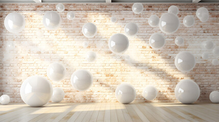 Architectural Harmony.Walls of White in 3D Design.White Ball and Balloon on Abstract Geometric.AI...