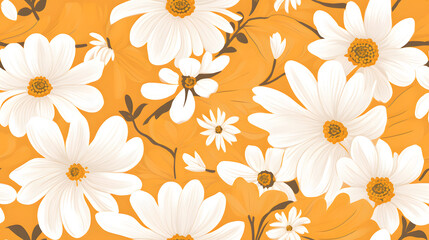Fototapeta na wymiar Seamless 70s vintage daisy floral wallpaper background