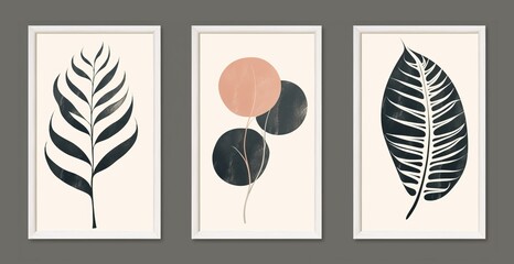 Set of minimal 20s geometric design posters with primitive shapes, Generative AI 