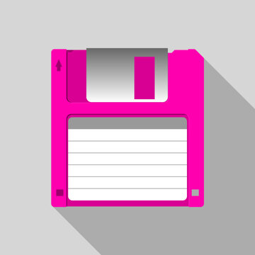 Pink floppy disk on grey background