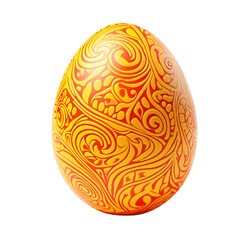 SIngle Orange Easter Egg, Hand-Painted with Intricate Patterns, Isolated