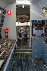 Interior of 1980s commercial airplane simulator.sintra-portugal.