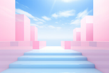 Fototapeta premium Pink and blue abstract background with a stairway to heaven