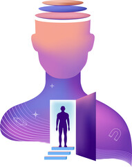 Doorway to Inner World Concept Illustration. Mindfulness, Dreams and Mental Health Series. Human Psychology Vector Design. © Marina Zlochin